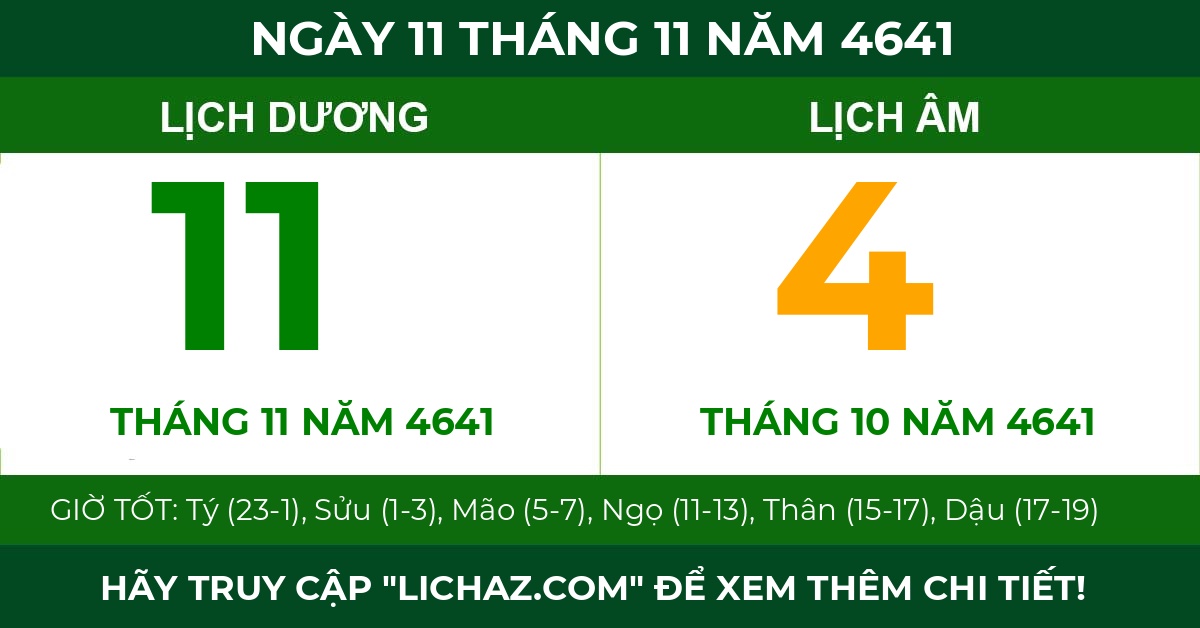 lịch âm ngày 11 tháng 11 năm 4641