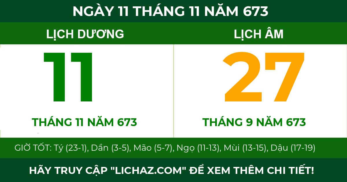 lịch âm ngày 11 tháng 11 năm 673