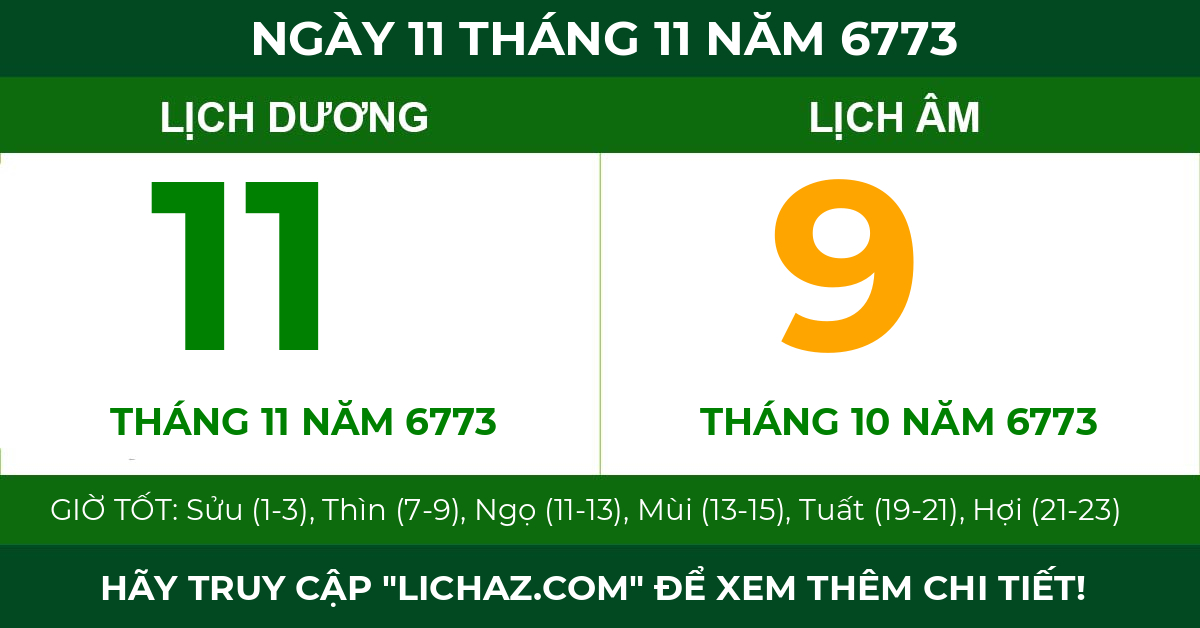 lịch âm ngày 11 tháng 11 năm 6773