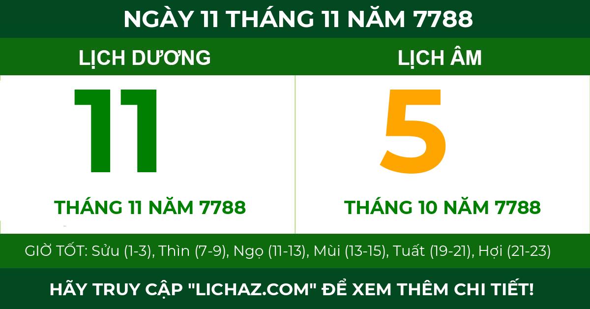 lịch âm ngày 11 tháng 11 năm 7788