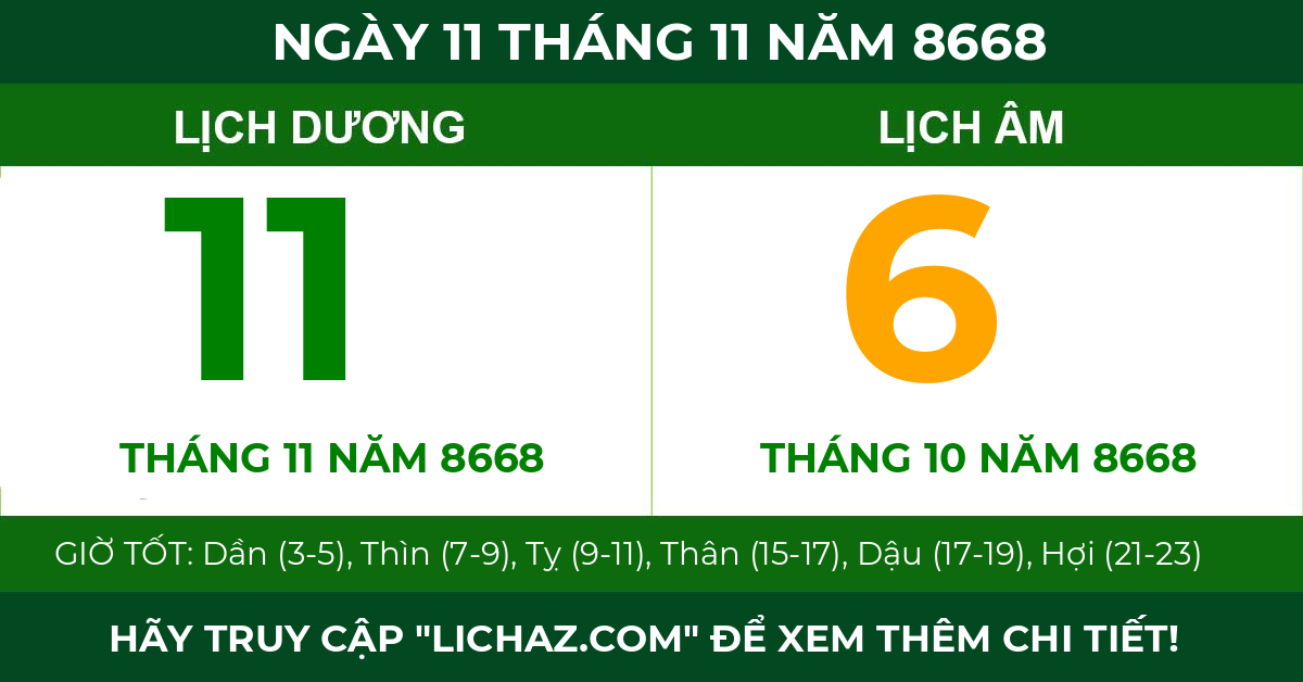 lịch âm ngày 11 tháng 11 năm 8668