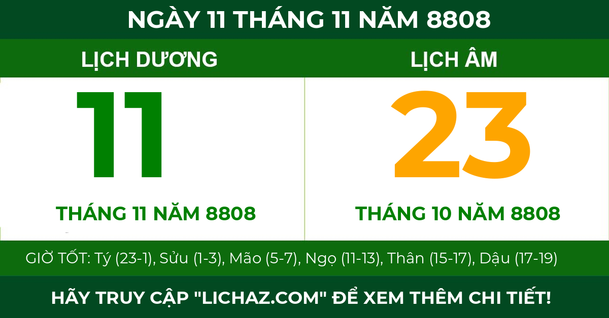 lịch âm ngày 11 tháng 11 năm 8808