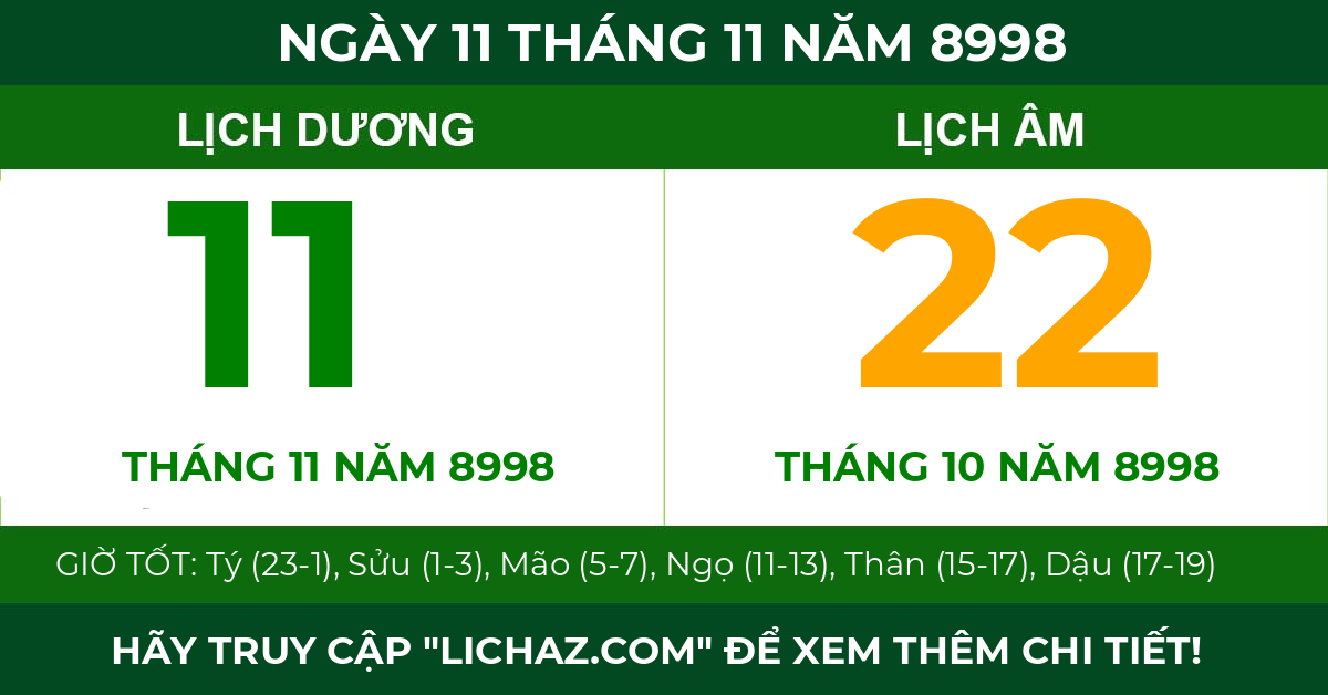 lịch âm ngày 11 tháng 11 năm 8998