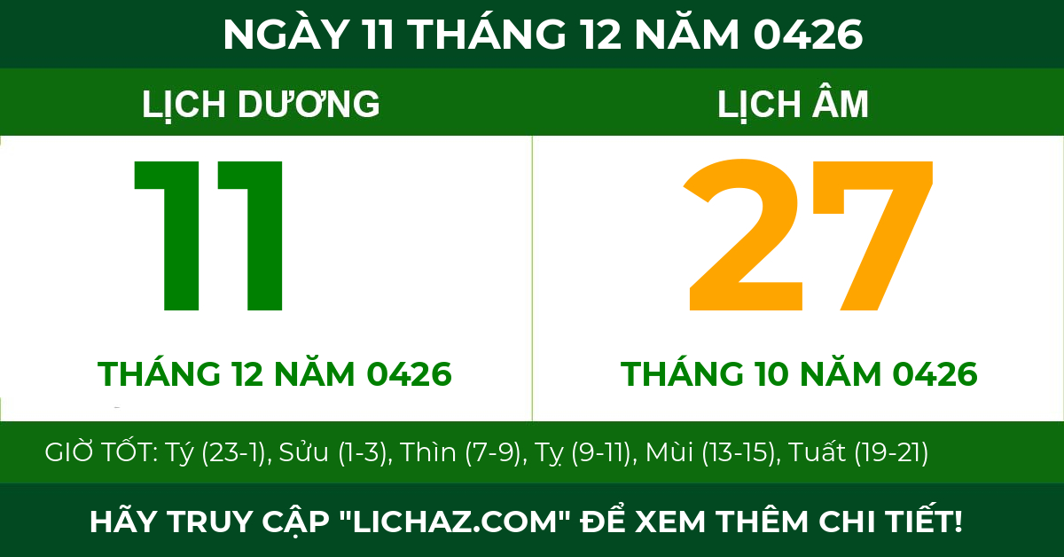 lịch âm ngày 11 tháng 12 năm 0426