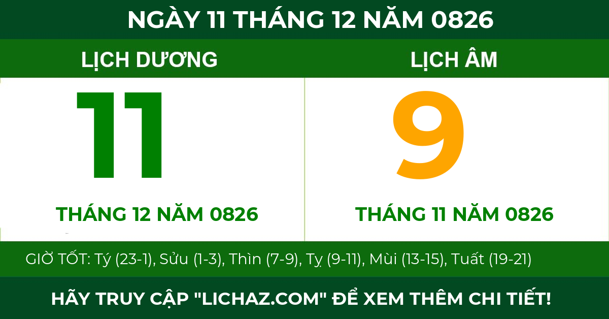 lịch âm ngày 11 tháng 12 năm 0826