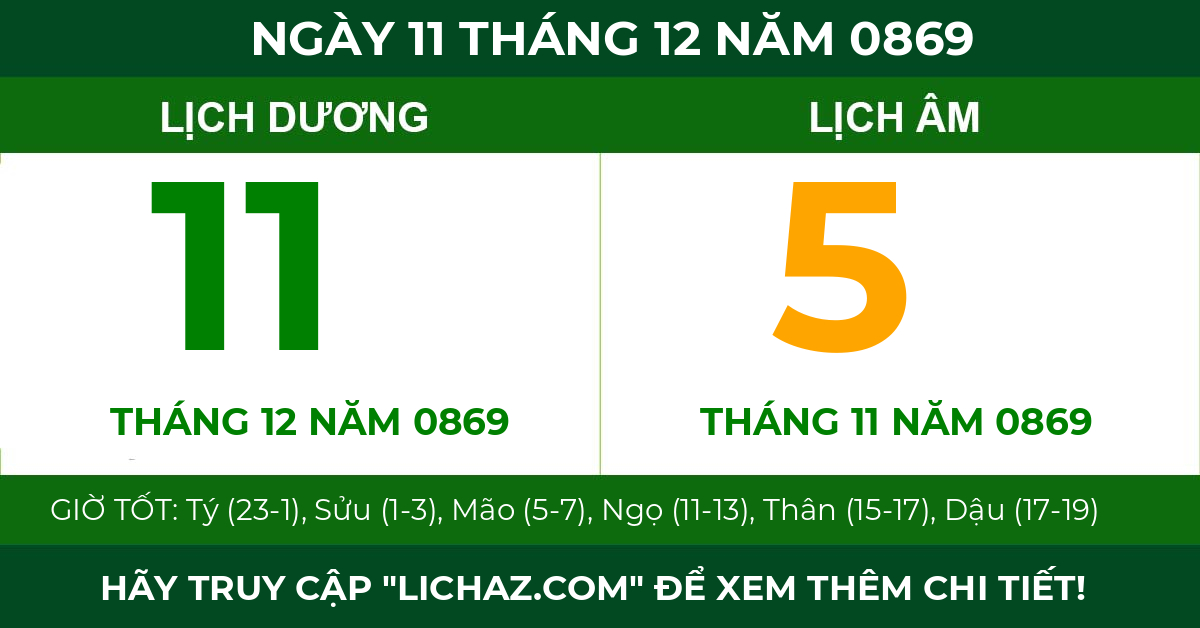 lịch âm ngày 11 tháng 12 năm 0869
