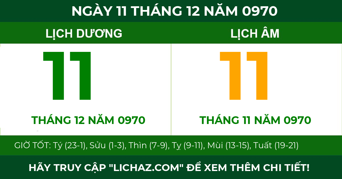 lịch âm ngày 11 tháng 12 năm 0970