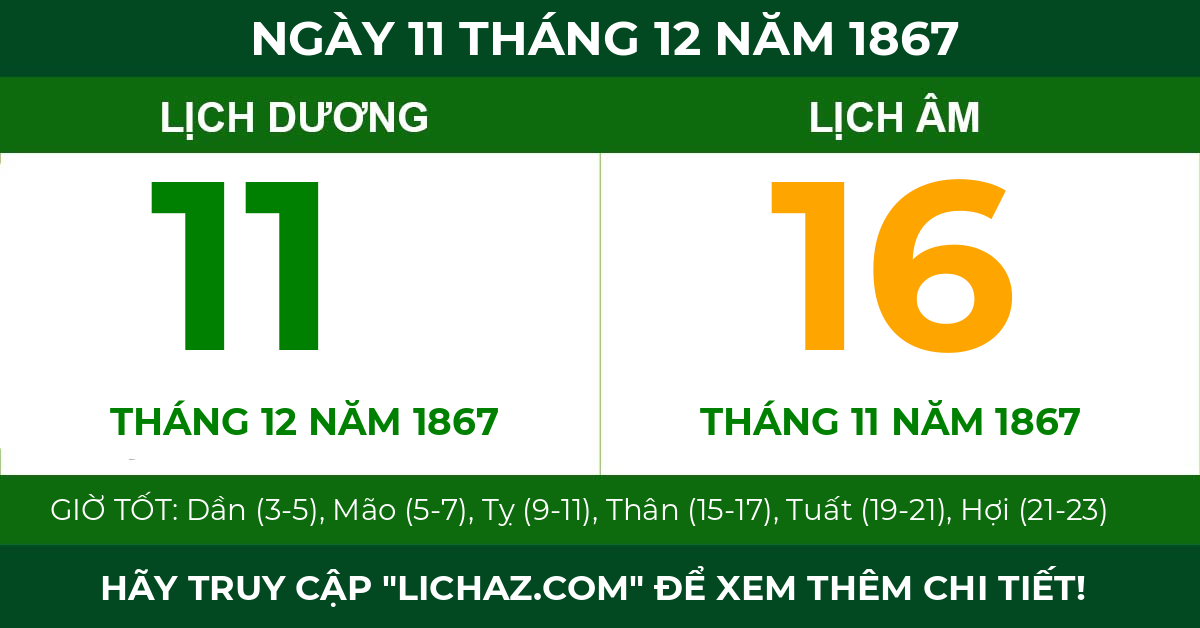 lịch âm ngày 11 tháng 12 năm 1867