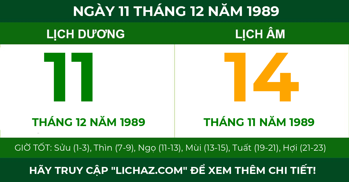 lịch âm ngày 11 tháng 12 năm 1989