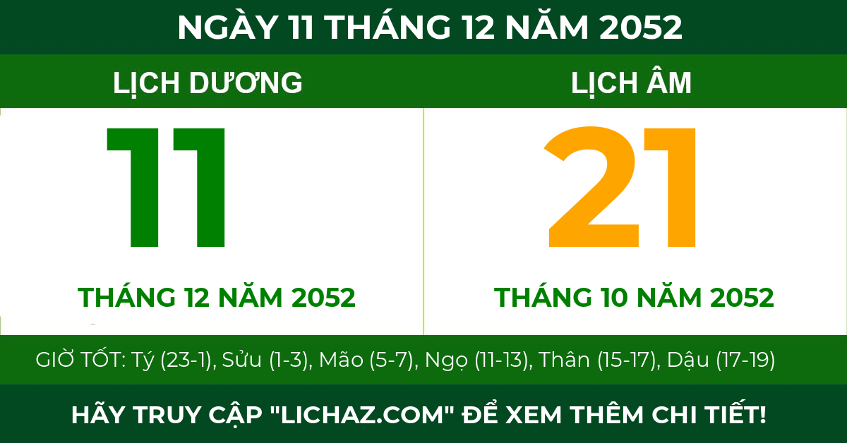 lịch âm ngày 11 tháng 12 năm 2052