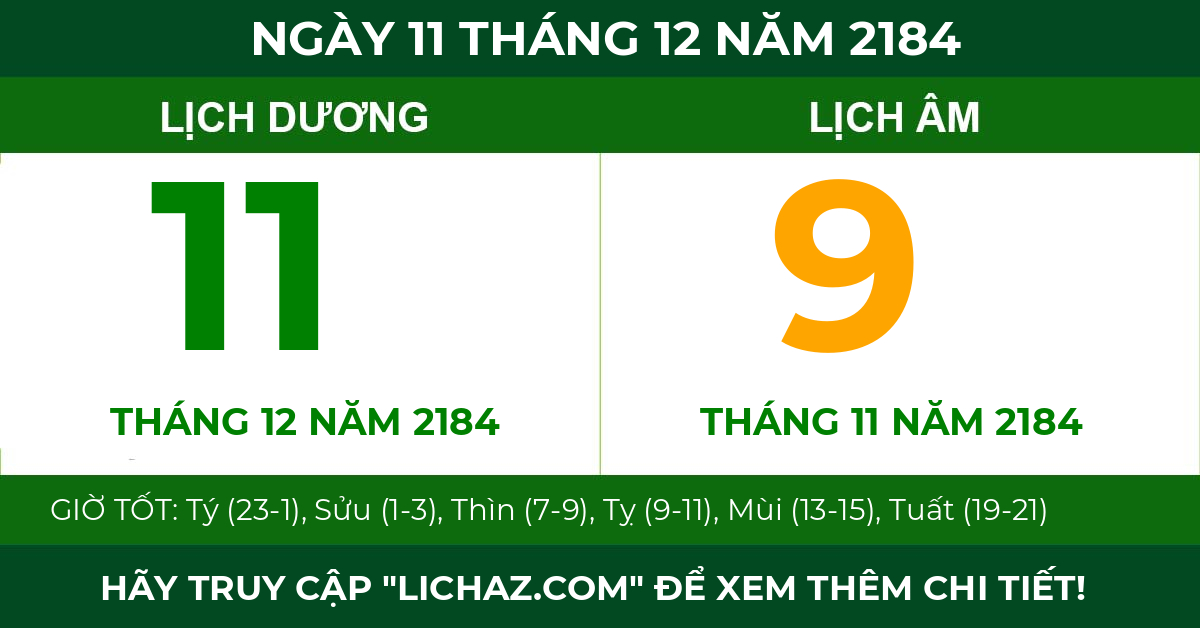 lịch âm ngày 11 tháng 12 năm 2184