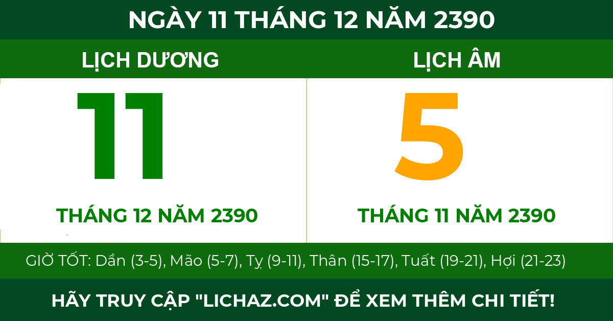 lịch âm ngày 11 tháng 12 năm 2390