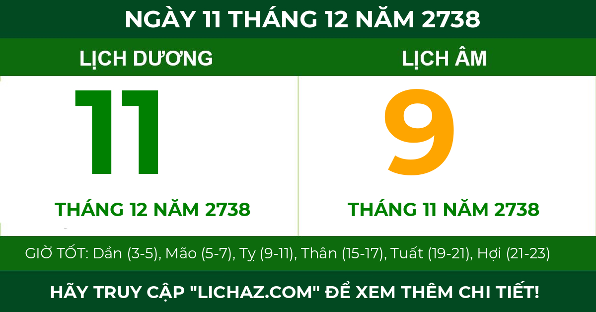 lịch âm ngày 11 tháng 12 năm 2738