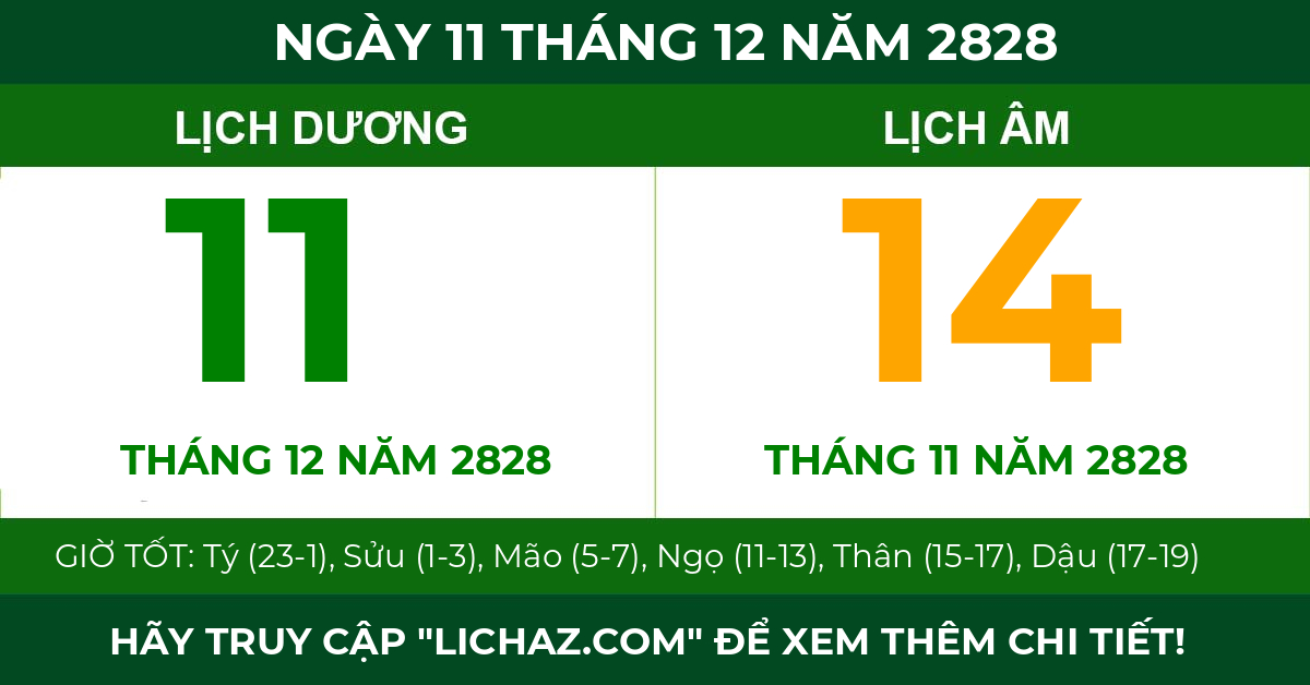 lịch âm ngày 11 tháng 12 năm 2828
