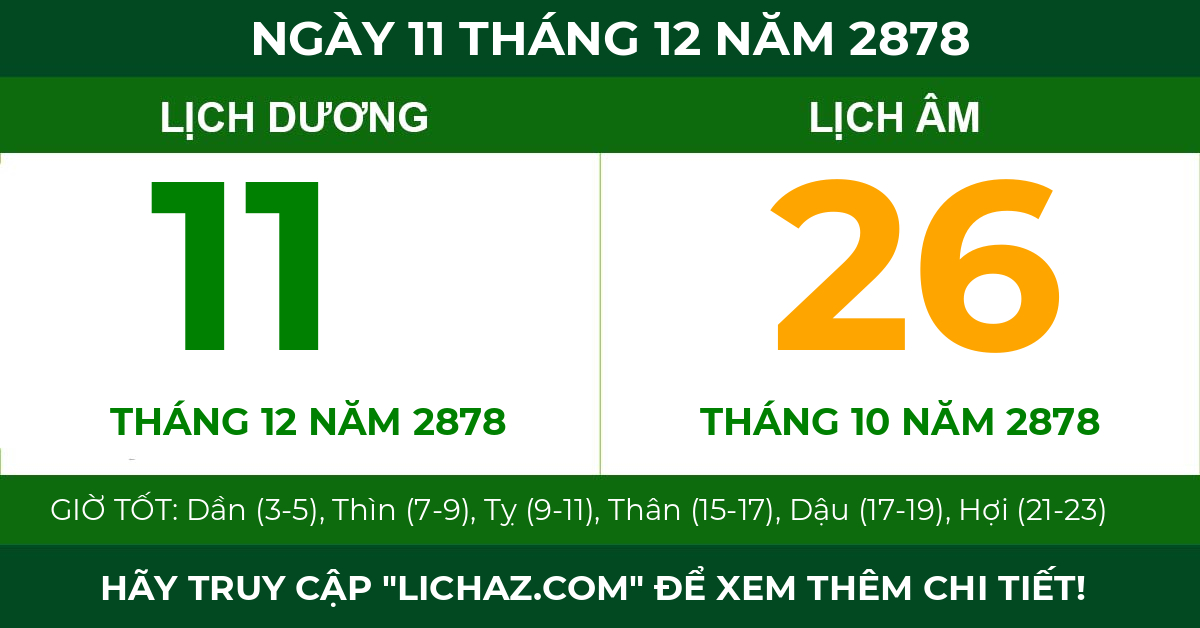 lịch âm ngày 11 tháng 12 năm 2878