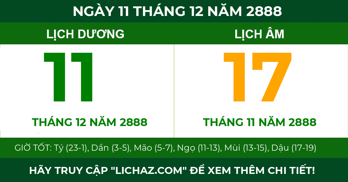 lịch âm ngày 11 tháng 12 năm 2888