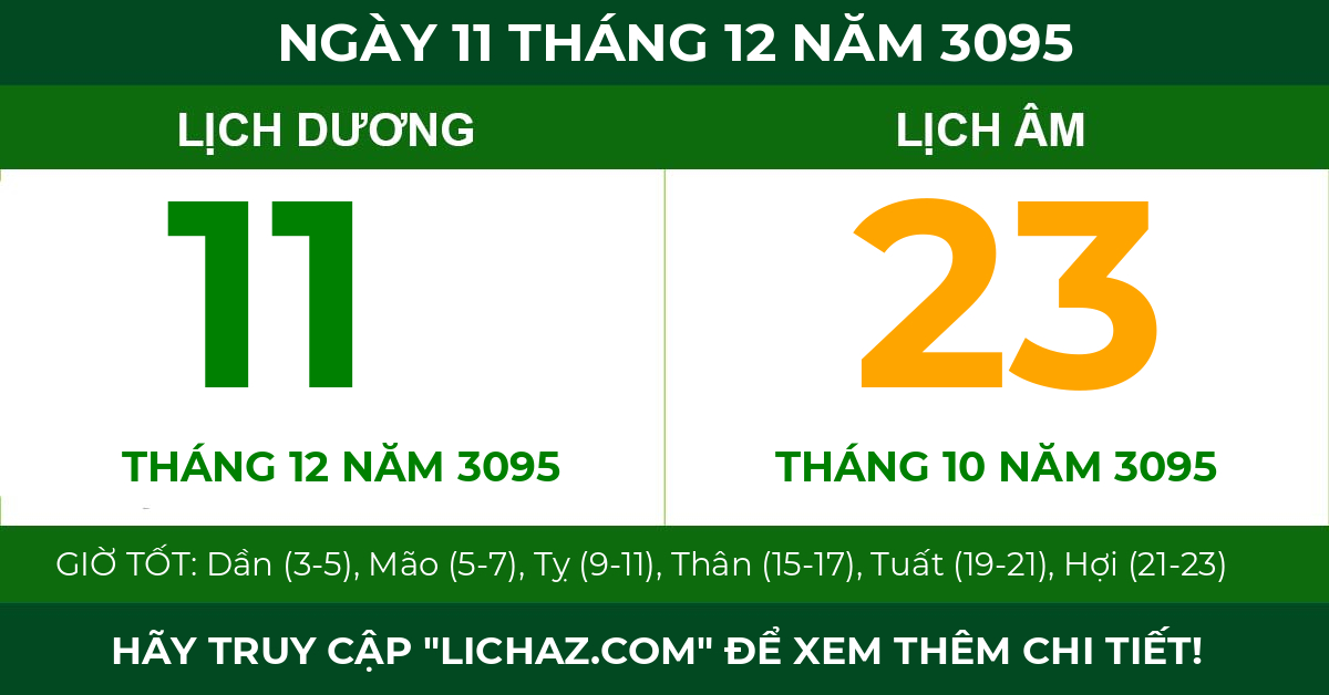 lịch âm ngày 11 tháng 12 năm 3095