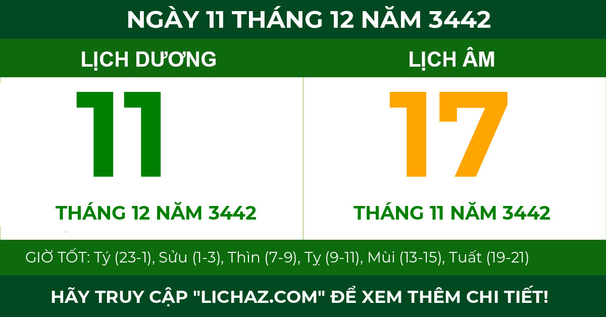 lịch âm ngày 11 tháng 12 năm 3442