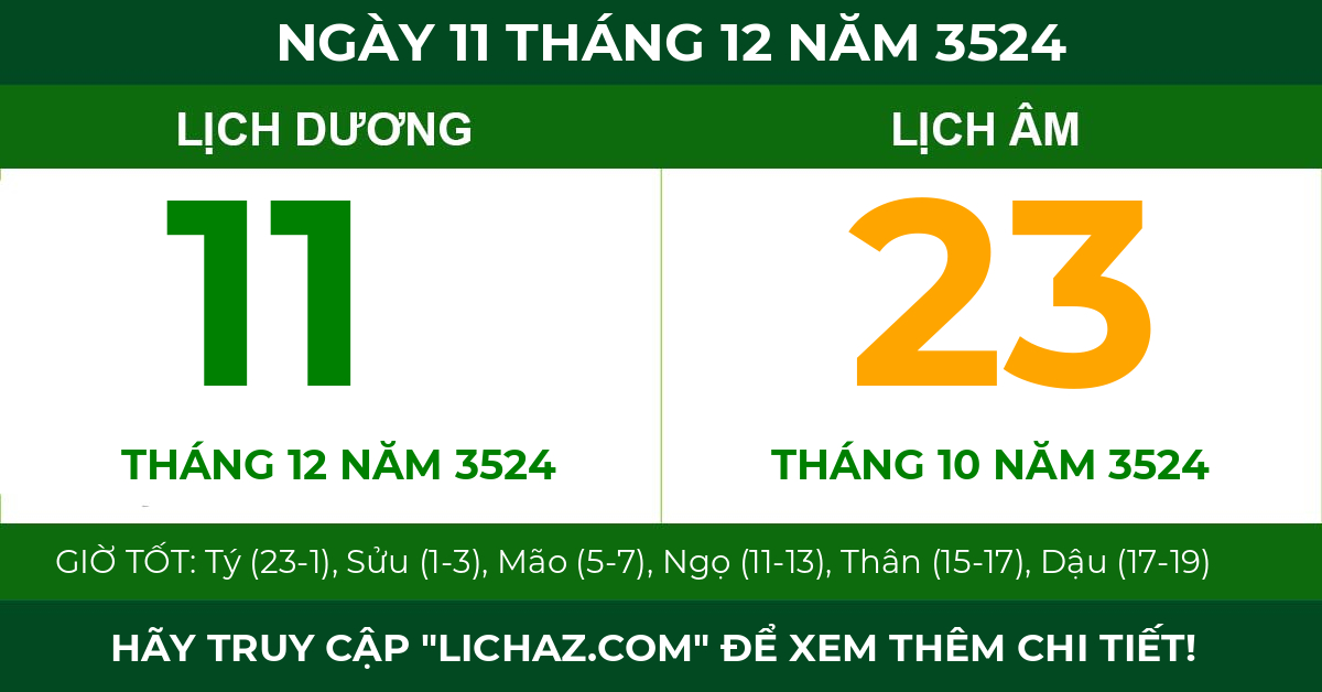 lịch âm ngày 11 tháng 12 năm 3524