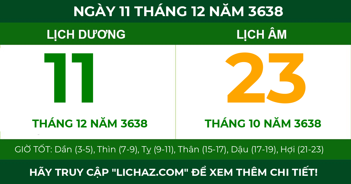 lịch âm ngày 11 tháng 12 năm 3638