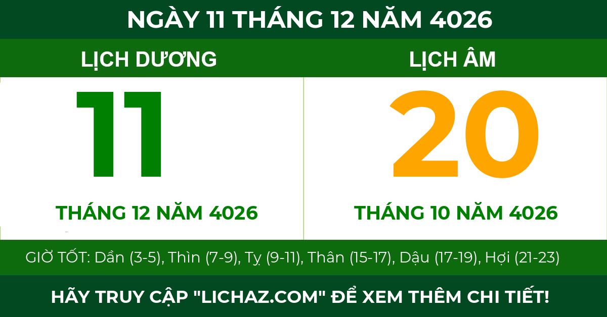 lịch âm ngày 11 tháng 12 năm 4026