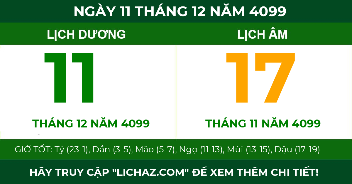 lịch âm ngày 11 tháng 12 năm 4099
