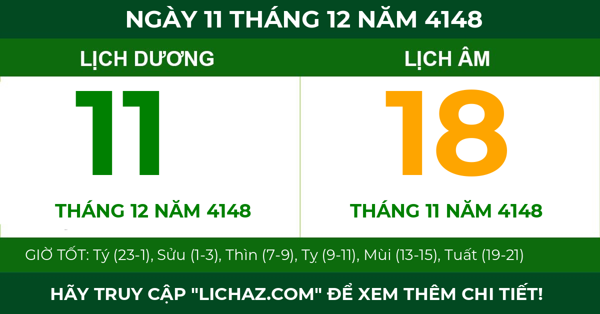 lịch âm ngày 11 tháng 12 năm 4148