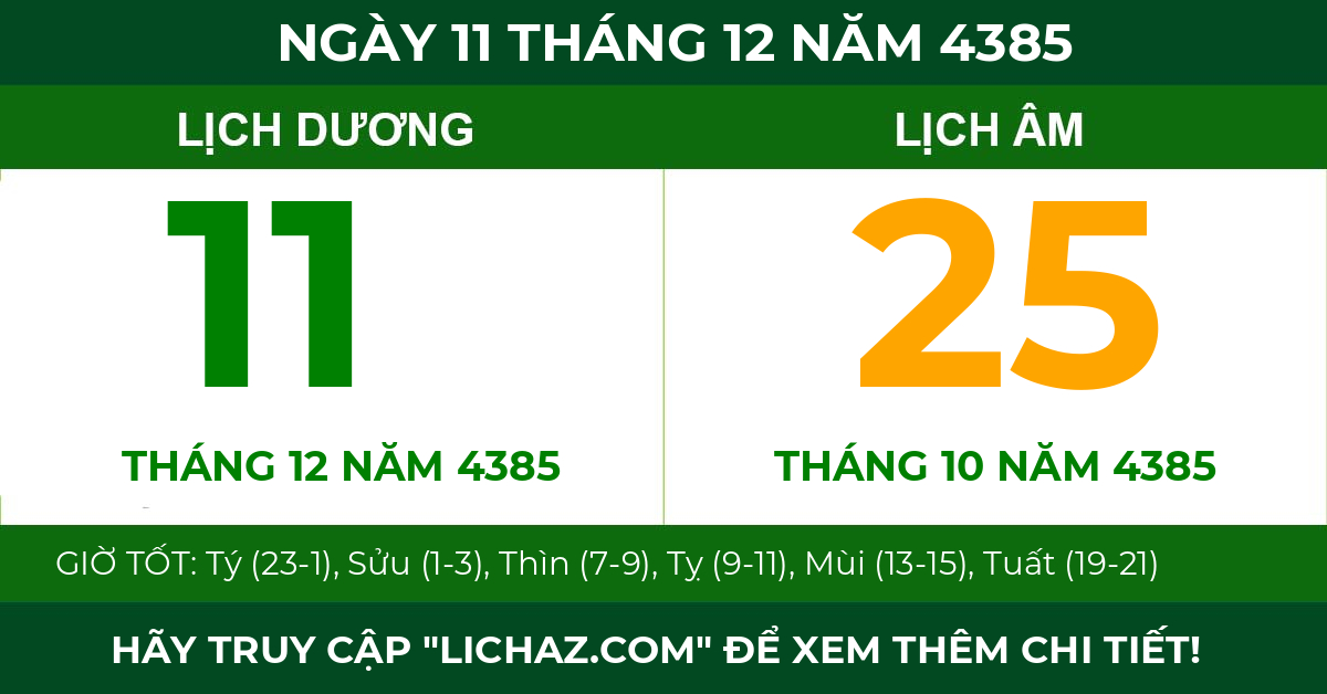 lịch âm ngày 11 tháng 12 năm 4385