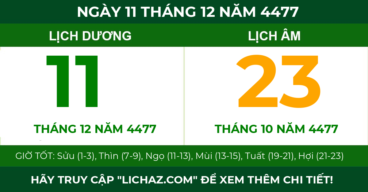 lịch âm ngày 11 tháng 12 năm 4477