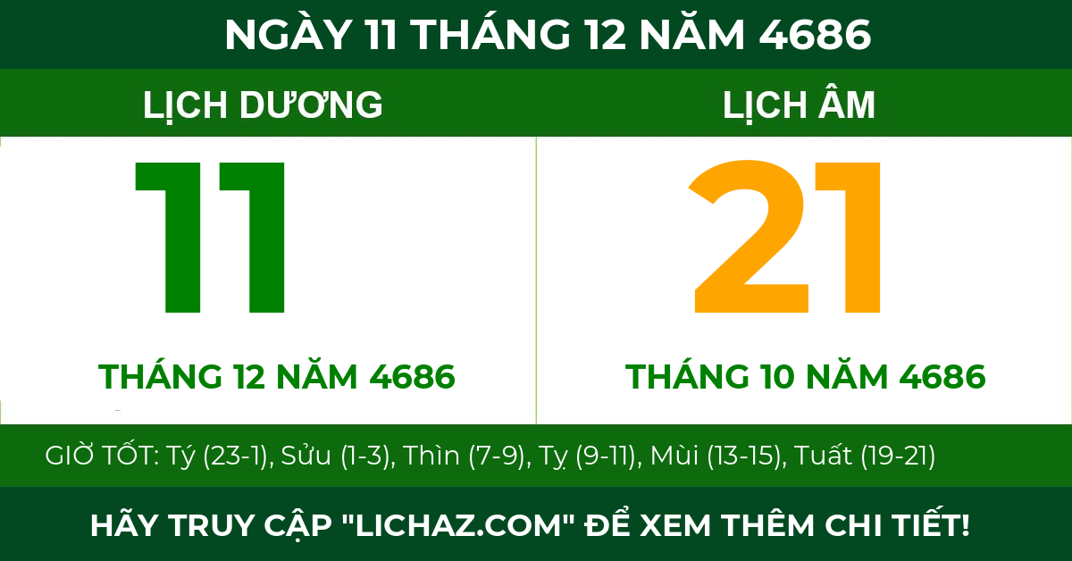 lịch âm ngày 11 tháng 12 năm 4686