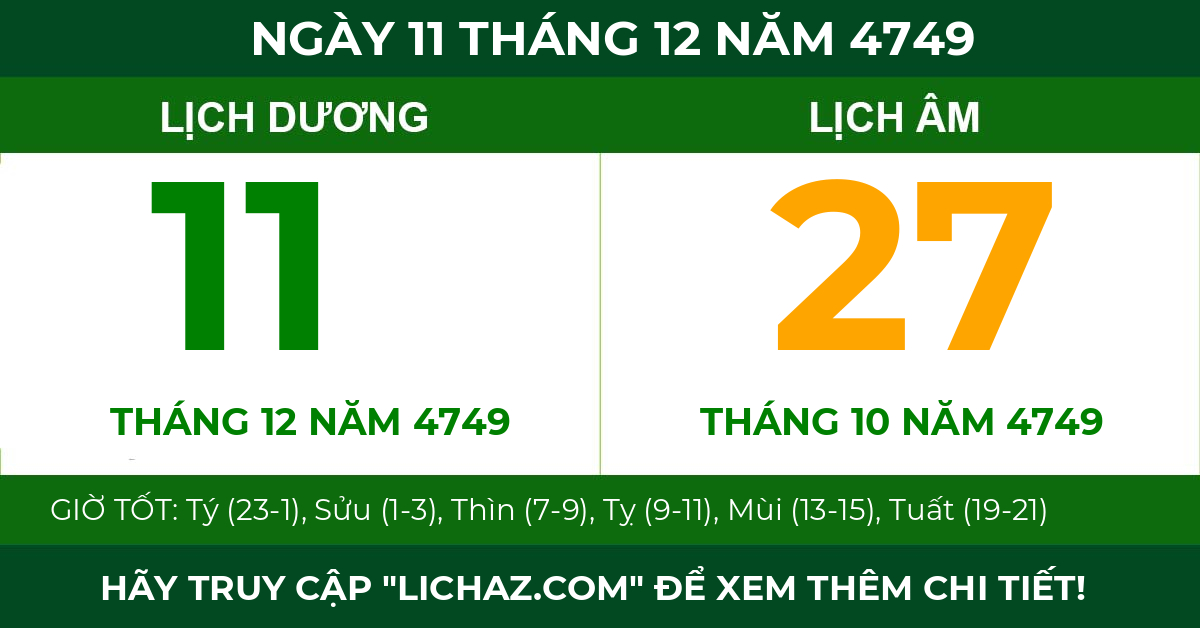 lịch âm ngày 11 tháng 12 năm 4749
