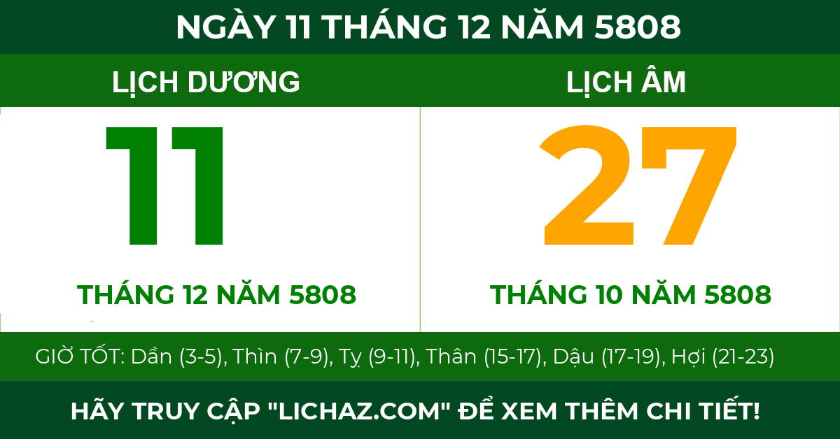 lịch âm ngày 11 tháng 12 năm 5808