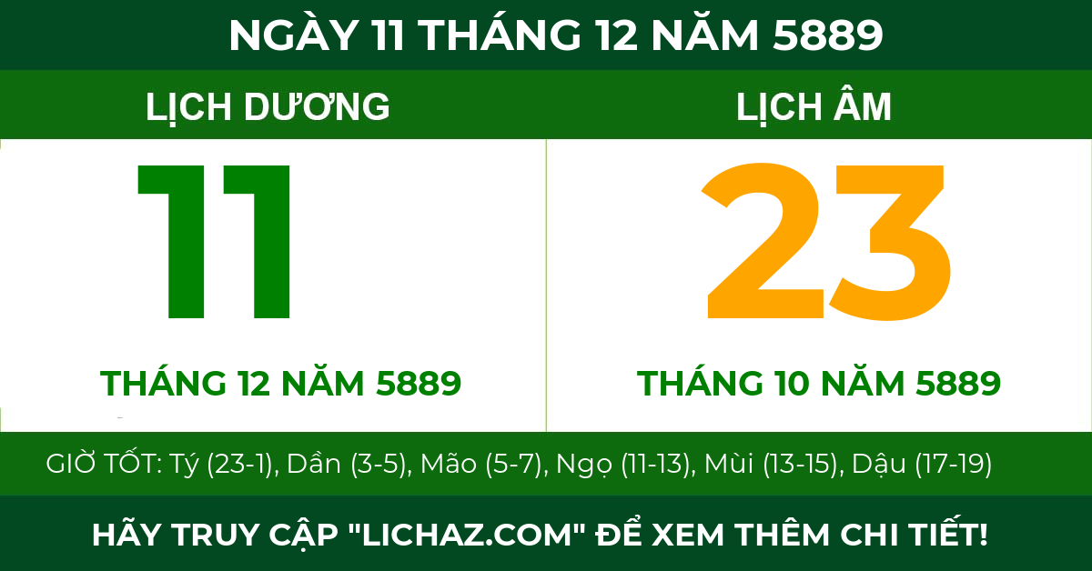 lịch âm ngày 11 tháng 12 năm 5889