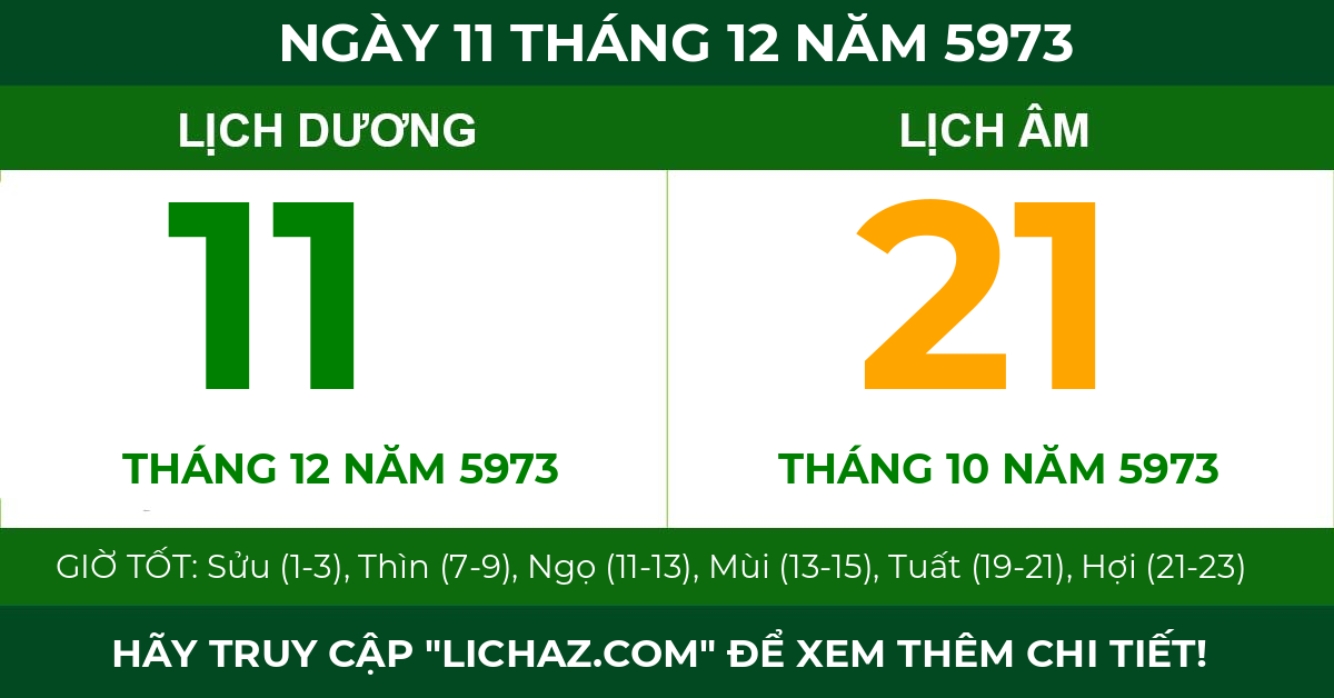 lịch âm ngày 11 tháng 12 năm 5973