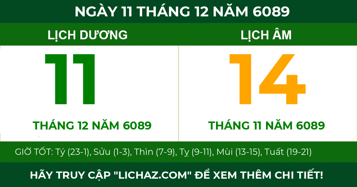 lịch âm ngày 11 tháng 12 năm 6089