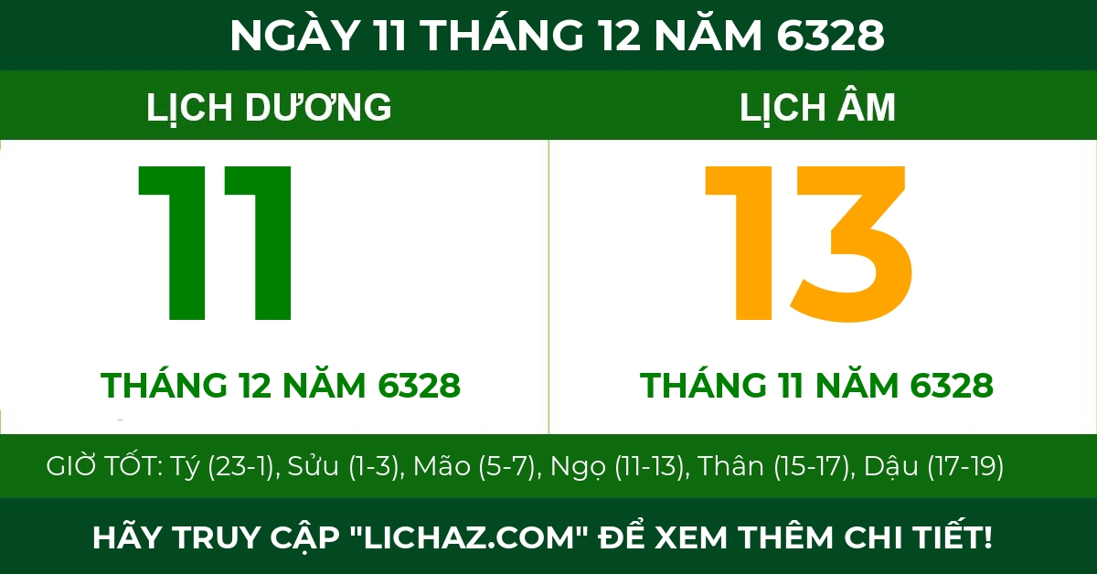 lịch âm ngày 11 tháng 12 năm 6328