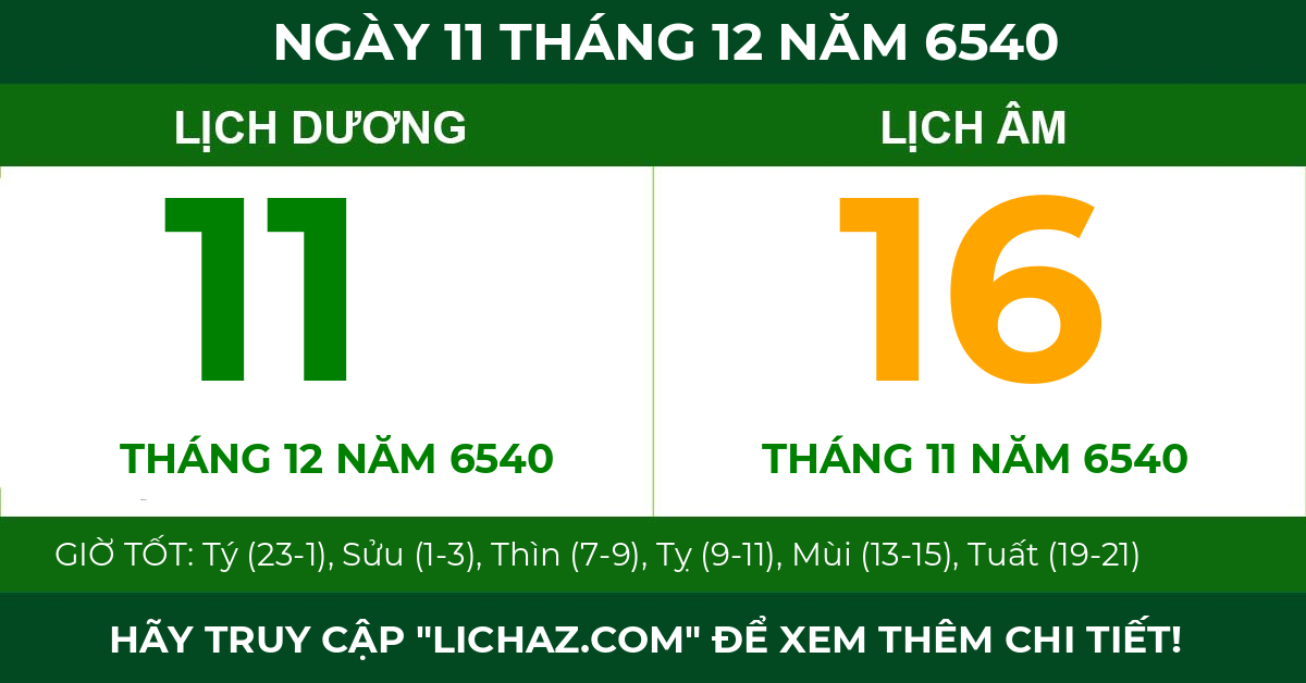 lịch âm ngày 11 tháng 12 năm 6540