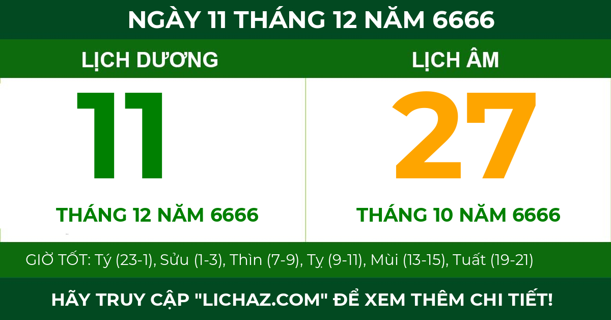 lịch âm ngày 11 tháng 12 năm 6666