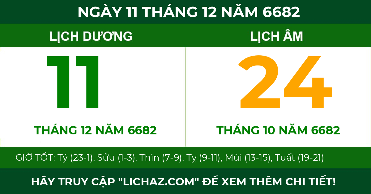 lịch âm ngày 11 tháng 12 năm 6682