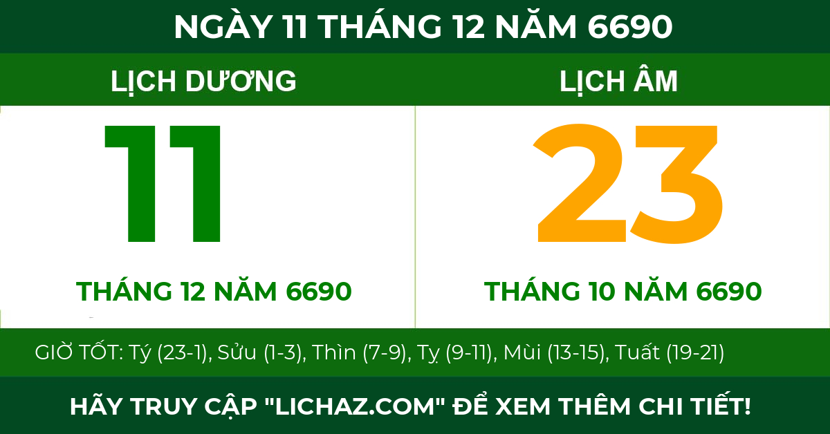 lịch âm ngày 11 tháng 12 năm 6690