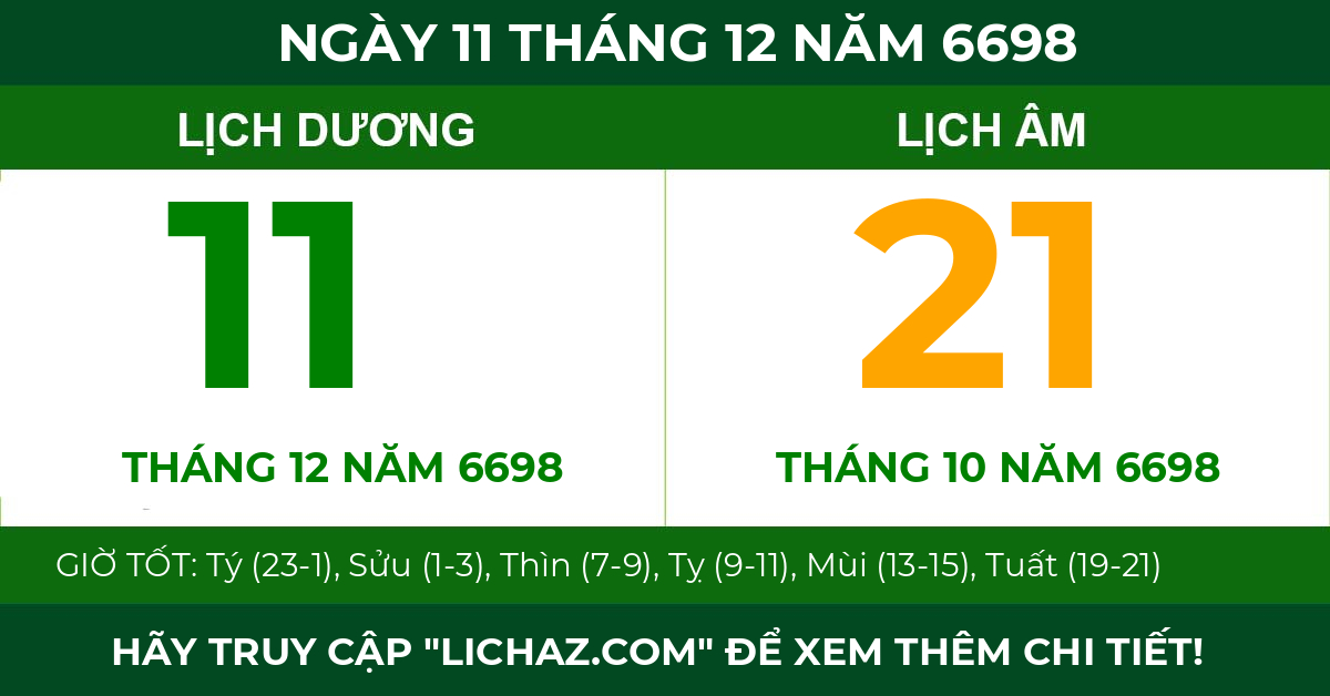 lịch âm ngày 11 tháng 12 năm 6698