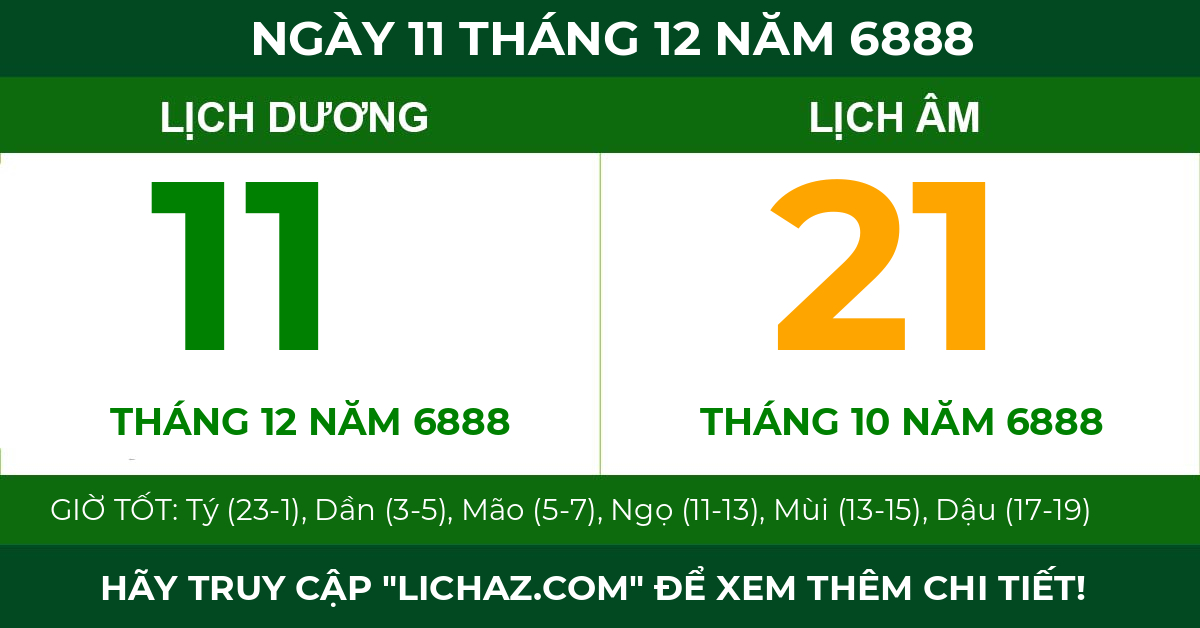 lịch âm ngày 11 tháng 12 năm 6888