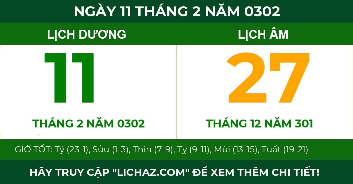 lịch âm ngày 11 tháng 2 năm 0302