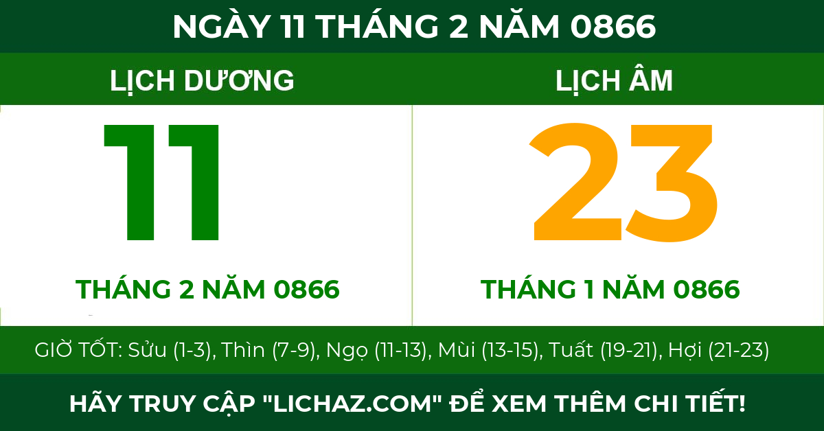 lịch âm ngày 11 tháng 2 năm 0866
