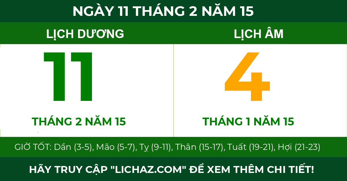 lịch âm ngày 11 tháng 2 năm 15