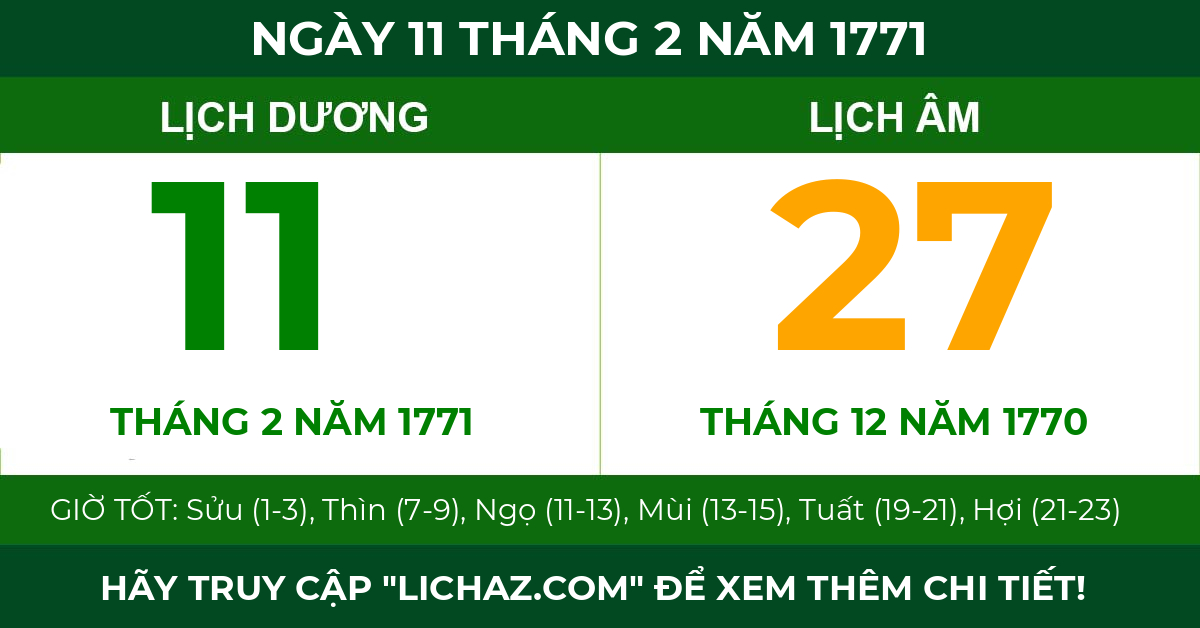 lịch âm ngày 11 tháng 2 năm 1771
