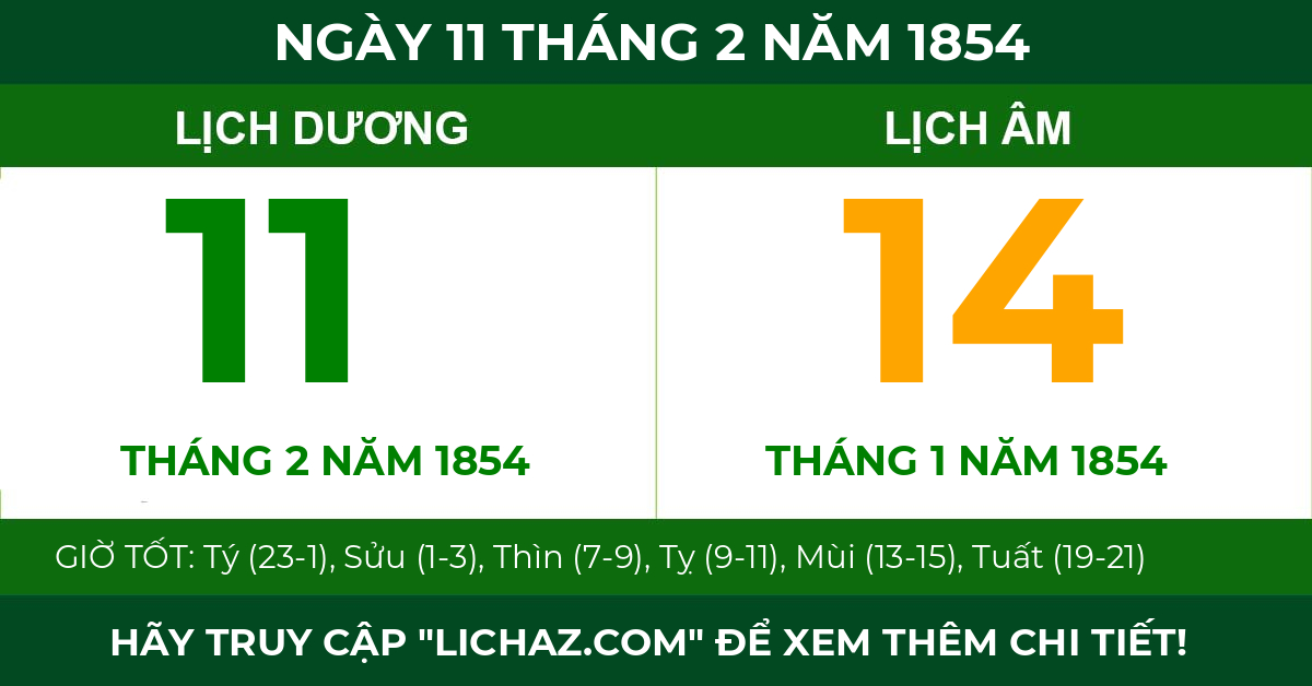 lịch âm ngày 11 tháng 2 năm 1854