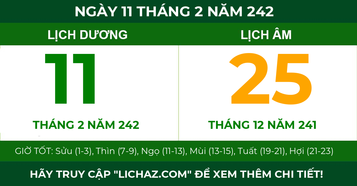 lịch âm ngày 11 tháng 2 năm 242