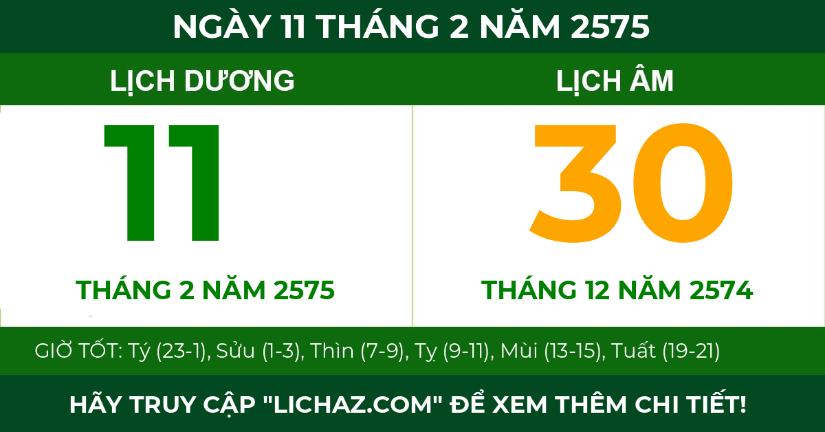 lịch âm ngày 11 tháng 2 năm 2575