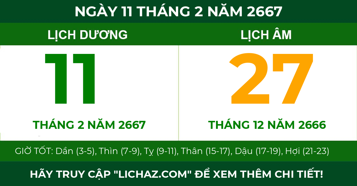 lịch âm ngày 11 tháng 2 năm 2667